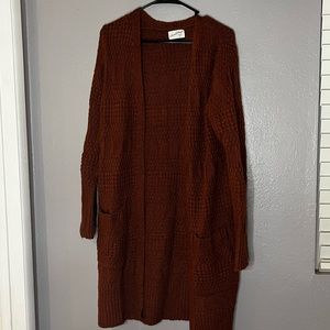 Rust, long knitted cardigan